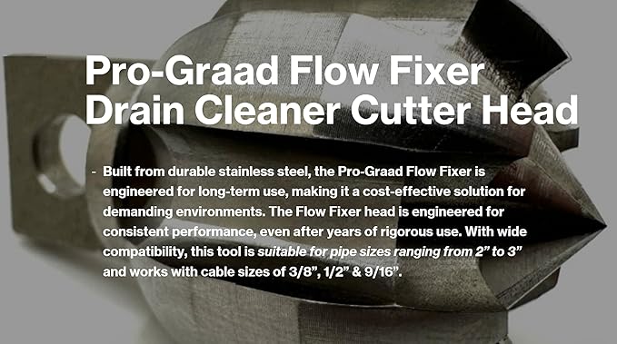 1.6” Flow Fixer Drain Cleaner Plumbing Snake Cutter Head for 2" - 3" Pipes, Clears & Scrapes Pipe Inner Walls, Fits 3/8”, 1/2" or 9/16” Cables, for Commercial & Residential Use