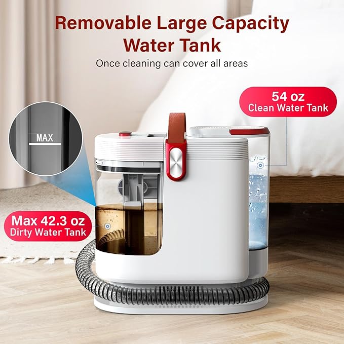 WURESE Portable Carpet & Upholstery Cleaner – 15KPa Powerful Spot Cleaner for Pet Urine, Couch, Stairs & Car Seats – Handheld Deep Cleaning Machine with Self‑Cleaning System & 2 Tools, Red