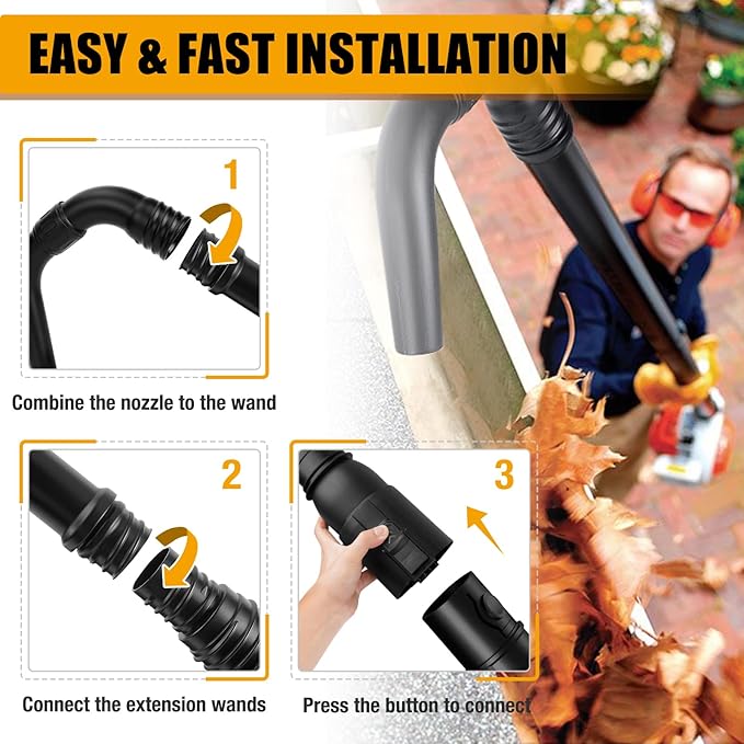 Zipcase Gutter Cleaning Kit - 9.25 ft Safe, with 360° Adjustable Nozzle, Ground-Level Leaf Blower Gutter Attachment Compatible with EGO 530CFM / 580CFM / 575CFM / 650CFM/ 615CFM/LBX6000 Leaf Blowers