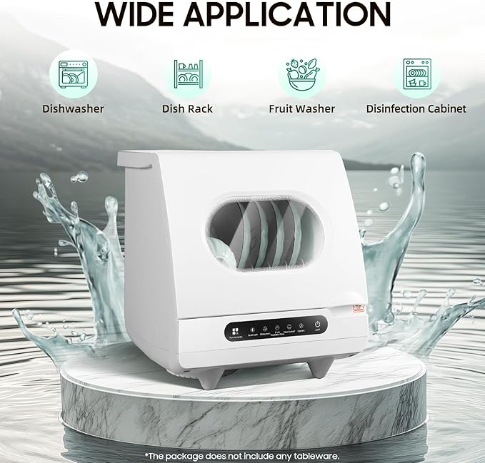 Portable Countertop Dishwasher 158℉ Mini Dishwasher 5 Programs 5L Automatic Dishwashing Machine 360° Spray Deep Cleaning With Air Drying 1200W Compact Dishes Cleaner