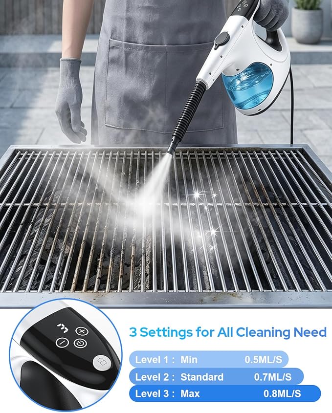 3s Instant handheld steam cleaner for home, High-pressure portable steam cleaner with 3-Level Control & Self-clean & Safety Lock for Furniture Couch Grout Walls Kitchenware Cleaning