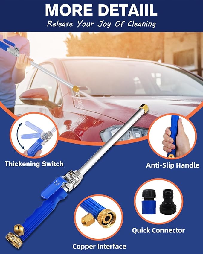 High Pressure Power Washer Wand,Watering Sprayer Cleaning Tool,Upgraded Hydro Jet Water Hose Nozzle with 2 Different Nozzles,Quick Connect FlexibleWand Lance for Gutter Patio Car Pet Window (blue)