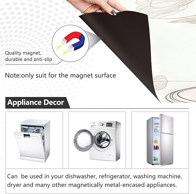 Vnurnrn Dishwasher Magnet Cover Line Drawn Flowers Print, Dish Washer Cover for Kitchen Decor, Easily Trimmable Dishwasher Sticker Refrigerator Magnetic Cover 23×26 in