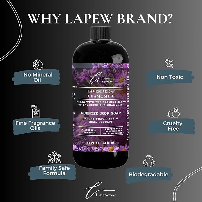 Lapew Lavender Chamomile Scented Cleaning Bundle | Carpet Deodorizer Powder (16 oz) & Mop Soap Concentrate (36 oz) | Pet-Friendly Odor Eliminator