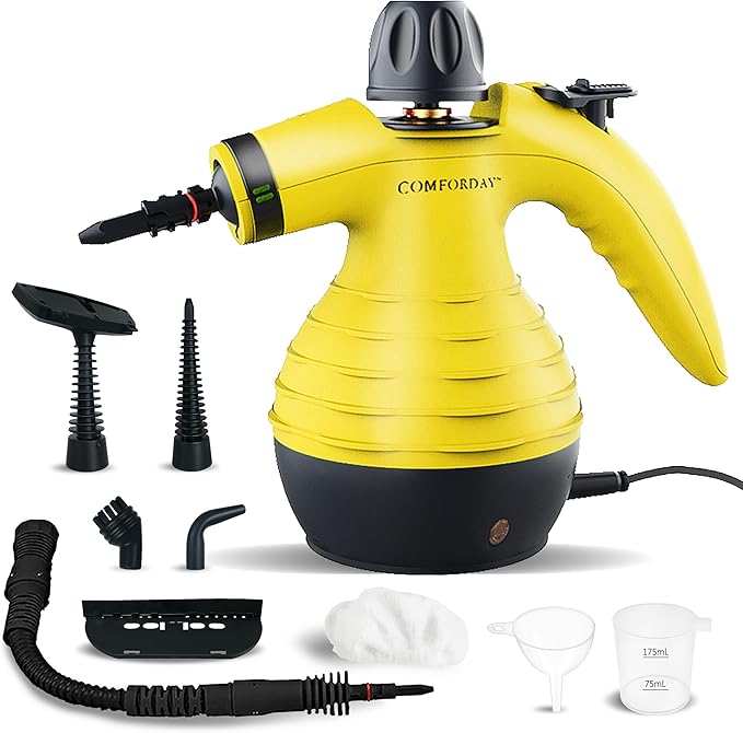 Comforday Multi-Purpose Handheld Pressurized Steam Cleaner with 9-Piece Accessories, Perfect for Stain Removal, Curtains, Car Seats, Floor, Carpet, Window Cleaning