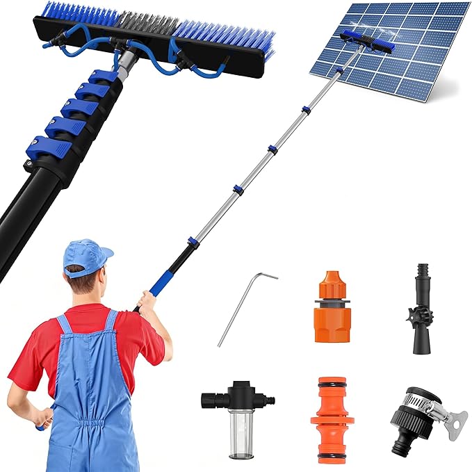 5-20 FT Water Fed Pole Kit, Telescopic Extension Pole with Brush & Soap Dispenser, Dual Action Flip-Lock & Screw Fixing Design for Solar Panel, Window, Boat, RV Cleaning & Snow Removal