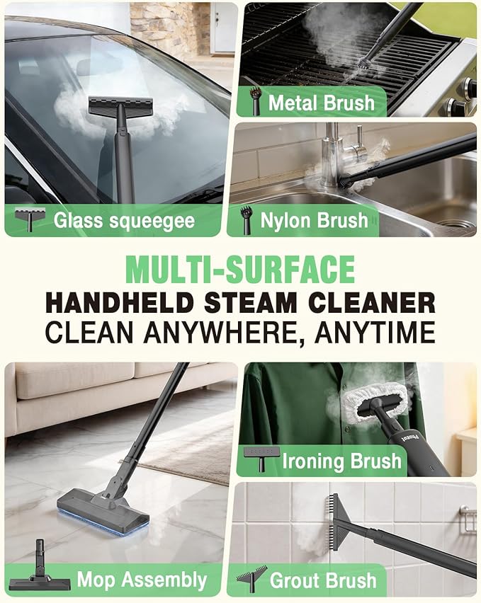 Heavy Duty Steam Mop for Floor Cleaning, 14-in-1 Lightweight Detachable Handheld Steam Cleaner with Multi-Purpose&Powerful, No-Chemical Floor Steamer for Home|Hardwood|Grout|BBQ|Window(Black)