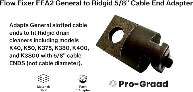 Auger Adapter FFA2 – Compatible with General to Ridgid Drain Cleaner, Converts General Slotted Cable Ends to Fit Ridgid Models K40, K50, K375, K380, K400 &K3800 with 5/8" Cable Ends (Not Cable Size)