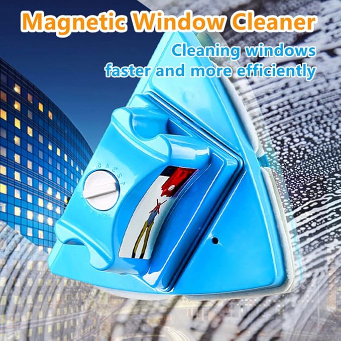 Double-sided Window Cleaner Glass Wiper Magnetic Cleaning Tools, 5-Gears Adjustable Magnetic Glider Washing Brush Tools, for High-Rise Double Car Glazed Windows Thickness 0.3"-1.2" (Blue)