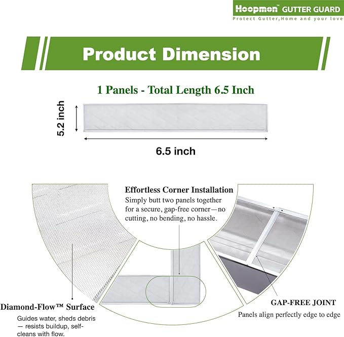 Gutter Guard – 100% Stainless-Steel Micro-Mesh Design, Pine Needle & Small Debris Protection, Fits 5 in K‑Style & Half‑Round Gutters, DIY Screws Included (5in Sample - 1 Panel)