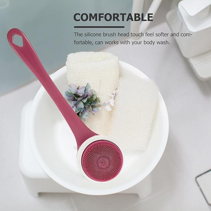 Electric Body Scrubber Silicone Bath Brush Rechargeable Waterproof Back Scrubber with Long Handle for Showering and Dead Skin Removal, 5-in-1 Skin Cleaning Tool for Home Bath Use