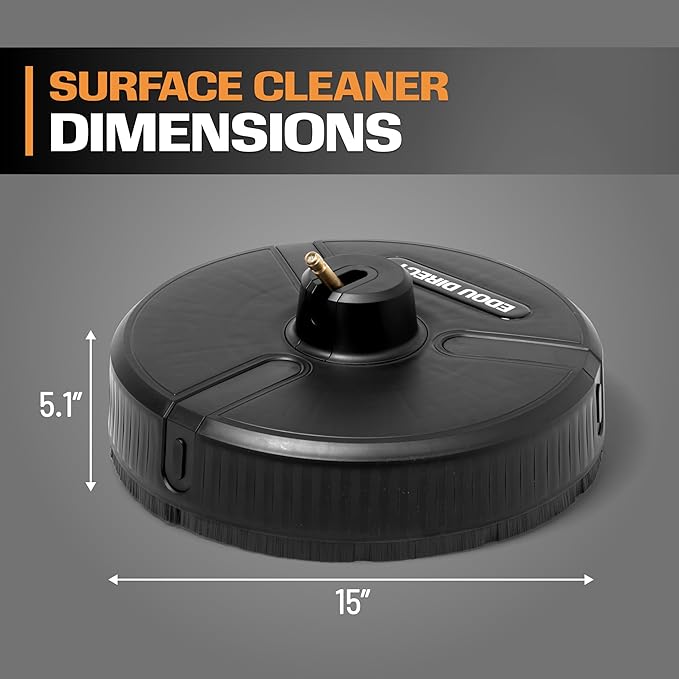 Edou Direct Pressure Washer Surface Cleaner - Heavy-Duty Plastic - 15'' - Black - Dual Spinning Nozzles for Fast Cleaning - Compatible with Most Electric Pressure Washers - 1/4 Inch Quick-Connect