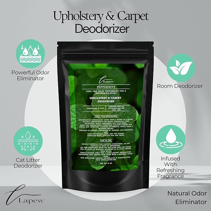 Lapew Peppermint Scented Cleaning Bundle | Carpet Deodorizer Powder (16 oz) & Mop Soap Concentrate (36 oz) | Pet-Friendly Odor Eliminator
