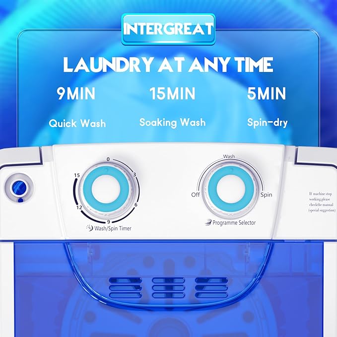INTERGREAT Portable Washing Machine, 6.6 Lbs Compact Mini Portable Washer, Single Tub Semi-Automatic Laundry Washer Machine for Apartments, Dorms, RV, Traveling, Blue
