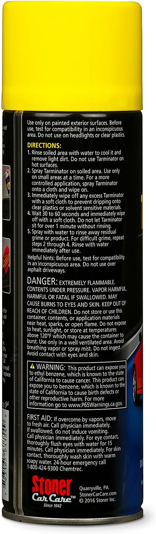Stoner Car Care 91154 Tarminator Tar, Sap, and Asphalt Remover – Fast Acting Tar and Sap Remover for Cars – Clear Coat Safe Auto Cleaner for Paint, Chrome and Wheels – 10 oz