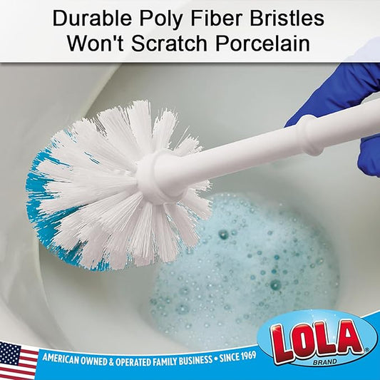 LOLA Toilet Brush and Holder Set, Classic Version, Durable Bristles for Deep Cleaning, w/Compact Space Saving Storage Holder, 1 Pack