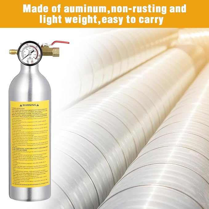 AC Flush Kit Air Conditioner System Flush Canister Kit AC Drain Line Cleaner Tool Air Conditioning Pipeline Cleaning Tool Set with Gauge, Air Fittings and Hose for Car Air Conditioner Pipe
