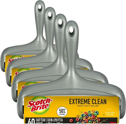 Scotch-Brite 50% Stickier Large Surface Lint Roller,Works Great On Pet Hair,60 Sheets,(Pack of 4) by Scotch-Brite