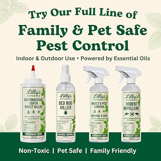 Diatomaceous Earth Food Grade with Peppermint Oil Crawling Insect Killer | Indoor Pest Control Powder for Bed Bug, Roach, Ant, Fleas | Lilly's naturals, 1 lb