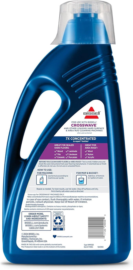 Bissell Multi-Surface Solution,for use in CrossWave and Other Leading Hard Surface and Area Rug Cleaners,80oz,Dissolves Dirt,Grime,and-Tough Sticky Messes,(Pack of 2)