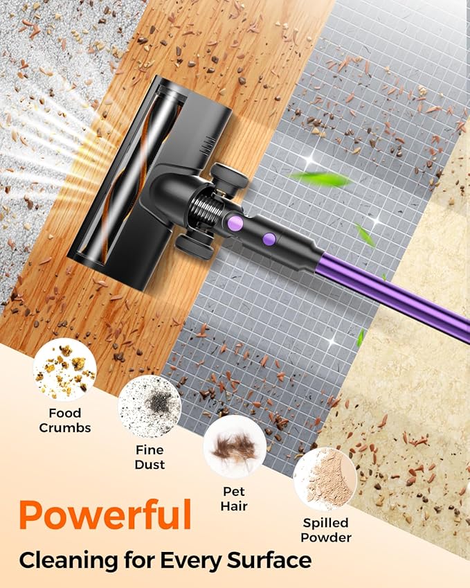 Cordless Vacuum Cleaner for Home, 580W/48KPa Powerful Suction, 65 Min Runtime, Lightweight Stick Vacuum with Touch Screen & Wall Mount, Handheld Vacuum for Pet Hair, Carpet & Hard Floors