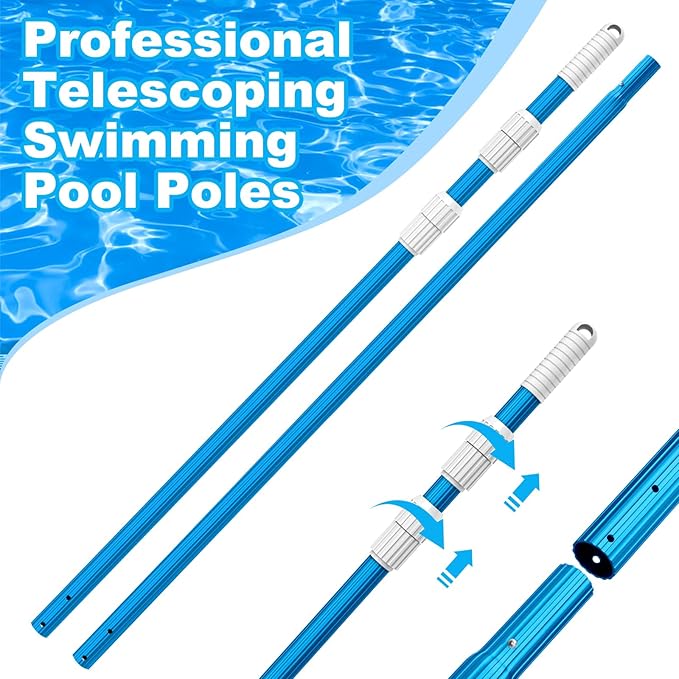BLIKA 16FT Blue Aluminum Telescopic Swimming Pool Pole, 1.30mm Thickness, Pool Pole Telescopic, Professional Pool Poles for Skimmer Net,Brush,Vacuum Head