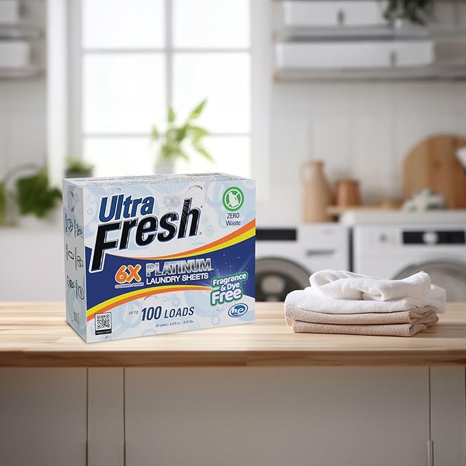 Ultra Fresh Platinum 3 Pack Laundry Soap Detergent Sheets, Ultra Concentrated, Stain Fighting, Fragrance & Dye Free, 300 Loads