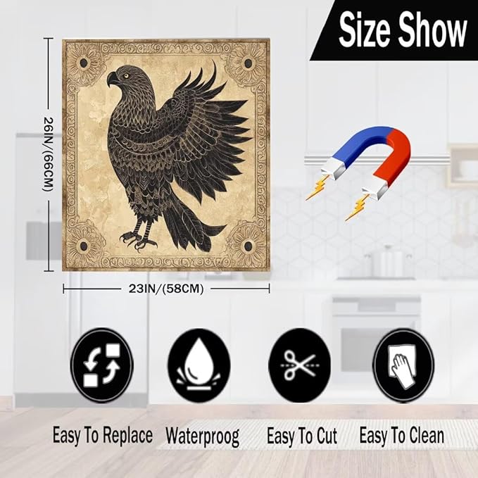 Black Eagle Home Appliance Dishwasher Magnetic Door Panel Sheet, Animal Eagle Dishwasher Magnet Front Cover, Retro Style Magnets Skin Cover for Refrigerator - 23" W x 26" H Magnetic