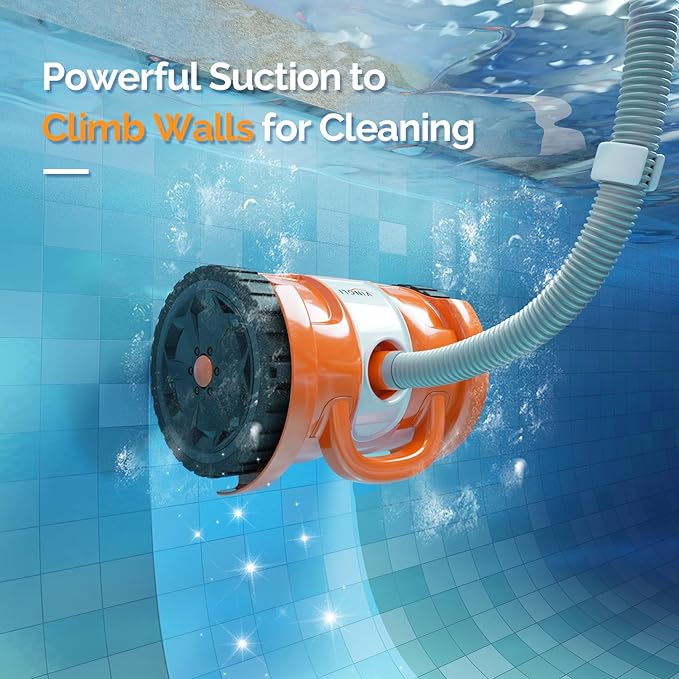 VINGLI Automatic Pool Cleaner for Inground Pools – Suction-Side Pool Vacuum with Powerful Wall-Climbing, 40FT Tangle-Free Hose, Ultra-Quiet Operation – Rich Orange & Gray