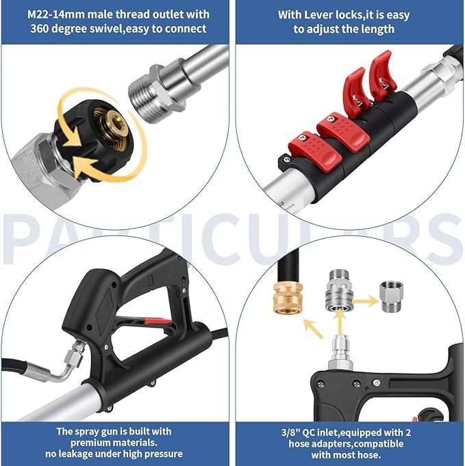 24FT Telescoping Pressure Washer Wand Kit - Extension Pole, Gutter Cleaner, Brush & 5 Nozzles for Roof, Deck, Vehicle, Sidings