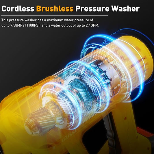 Cordless Car Washer, Portable Cleaning Tool with 6-in-1 Nozzle, 10-Speed Adjustment, Battery Level Display, Self-Priming System for Car, Garden, Patio & Floor Cleaning