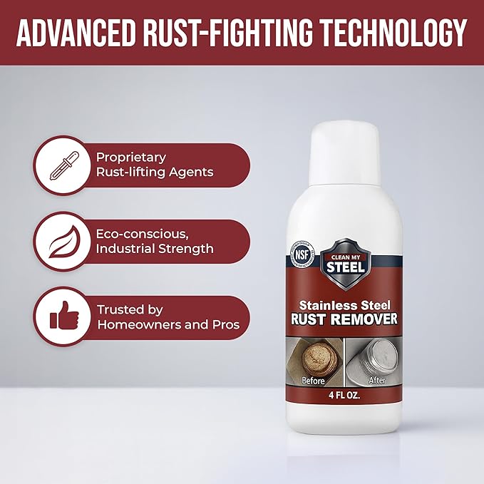Non-Toxic Stainless Steel Rust Remover & Stain Cleaner - NSF Approved - 4oz