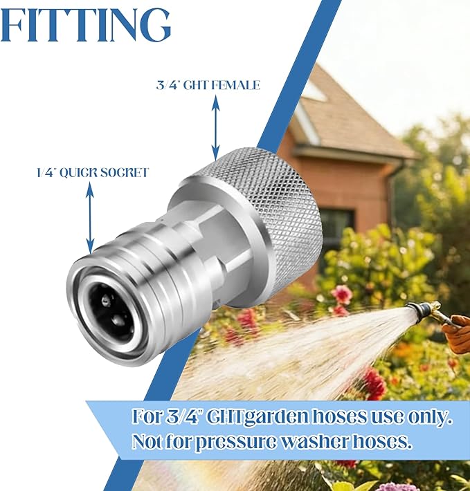 Garden Hose to Pressure Washer Adapter, 3/4” GHT to 1/4” Quick Connect with 5 Multiple Degrees Nozzle, Garden Hose Pressure Washer Attachment for Car Wash or Watering the Flowers