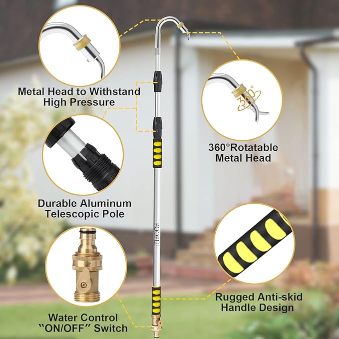 12FT (20ft Reach) Telescopic Gutter Cleaning Tools from The Ground, Rain Gutter Cleaners Tool with Hose Copper Attachment/10