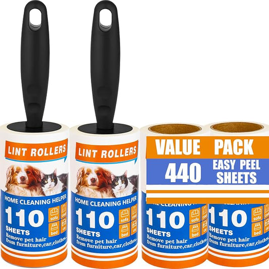Lint Rollers for Pet Hair Extra Sticky,440 Sheets with 2 Handles, | Perfect for removing dog & cat fur, lint and dust on laundry, sofa, car interiors by Unknown