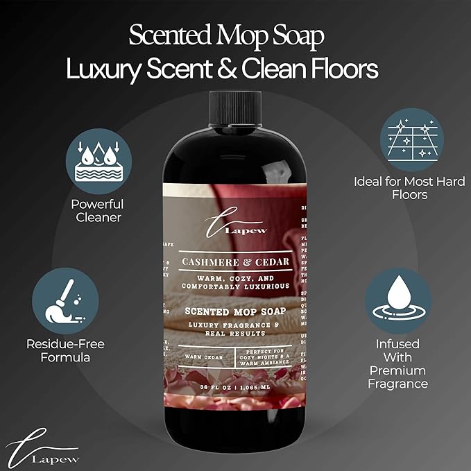 Lapew Cashmere Cedar Scented Cleaning Bundle | Carpet Deodorizer Powder (16 oz) & Mop Soap Concentrate (36 oz) | Pet-Friendly Odor Eliminator