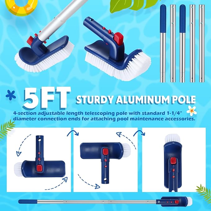 Swimming Pool Cleaning Kit Including 3 Pool Skimmer Net 3 Brush and Aluminum Adjustable Pole for Cleaning Walls Ideal Clean Kit for Above Ground