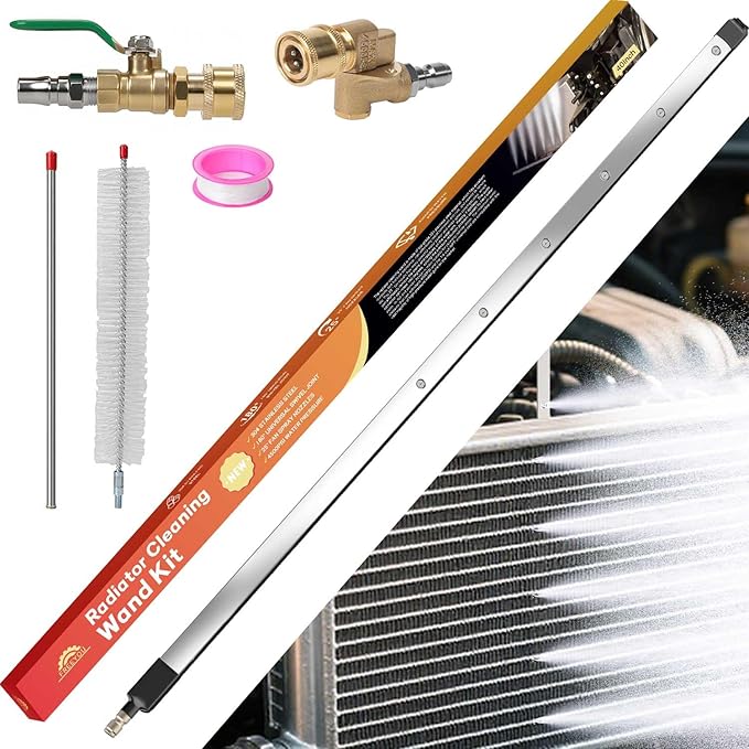 40" Upgraded Radiator Cleaning Wand With 25° Fan Nozzles,Water and Air Dual-Use 4500 PSI Pressure Washer Tool Set for Car,Truck and Other Vehicles.