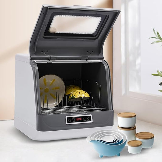 Portable Countertop Dishwashers with Bowl Basket, 800W Compact Dishwashers, 3 Washing Programs & Rotary Spray Washing, Hot Air Circulation Drying