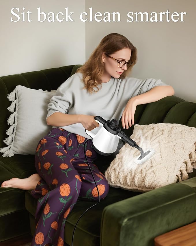 1200W Handheld Steam Cleaner for Home, Powerful Natural Multi‑Surface Steam Cleaner with 12 Accessories, 13.5oz Pressurized Steamer for Deep Cleaning Tile, Grout, Showers, Bathrooms, Kitchens & Car