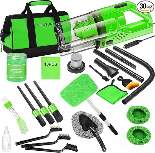 Viewsun 30pcs Car Cleaning Kit, Car Interior Detailing Kit with High Power Handheld Vacuum, Detailing Brush Set, Windshield Cleaner, Cleaning Gel, Complete Auto Accessories for Men, Women