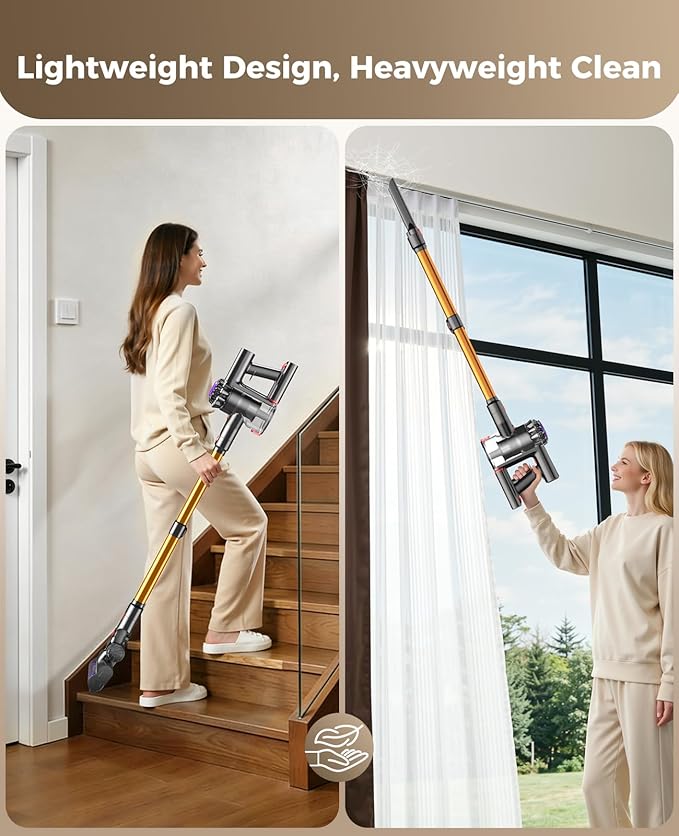 Cordless Vacuum Cleaner, 450W 40KPA Vacuum Cleaners for Home, 45Mins Lightweight Stick Vacuum with Advanced Green Light Tech, Rechargeable Battery Vacuum for Carpet,Pet Hair,Hardwood Floor