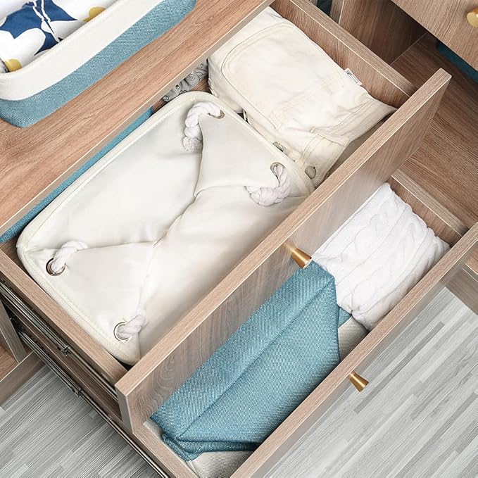 TheWarmHome Fabric Storage Bin with Handles,Storage Basket for Home Storage and Organization, Shelf Basket with Cover for Living Room Bedroom Closet???White & Green Medium 13.8L??9.8W??6.7H