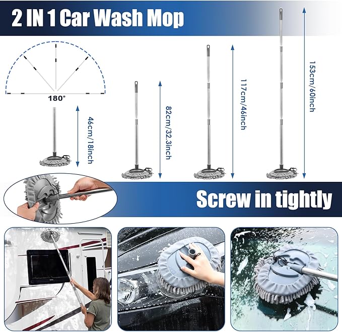 Viewsun Car Cleaning Kit with High Power Handheld Vacuum, Car Wash Mop with Long Handle, Bucket, Detailing Brush Set, Windshield Cleaner, Complete Interior Exterior Washing Supply for Men Women