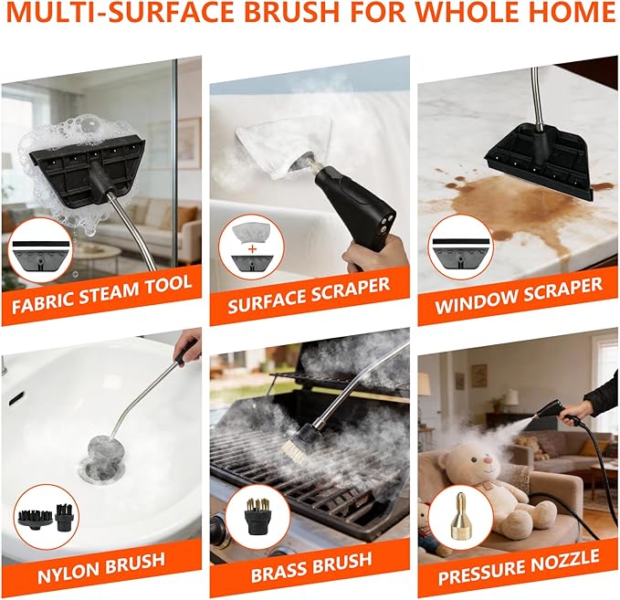 Steam Cleaner for Home & Car - 1200ML Water Tank 15s Heat-Up Portable Steamer for Cleaning, 6 Level Handheld Steam Cleaner for Car Detailing with 6 Accessories for Furniture, Grease, Carpet, Grout