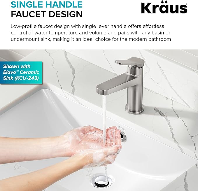 KRAUS Indy Single Handle One Hole Bathroom Sink Faucet in Spot-Free Brushed Nickel, KBF-1411SFBN