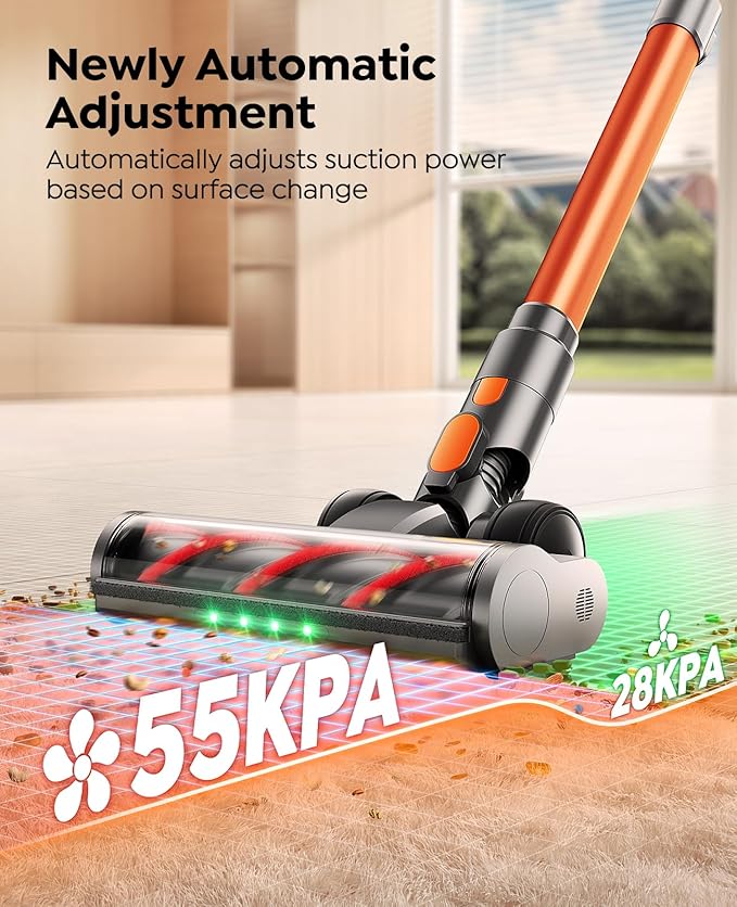Cordless Vacuum Cleaner, 650W/55Kpa/70Mins Stick Vacuum Cleaners for Home with 180° Foldable Wand &3.3Ft Hose, Touch Screen AUTO-Mode, Wall Mount Charging, Fragrance, Vacuum for Floor/Carpet/Pet Hair