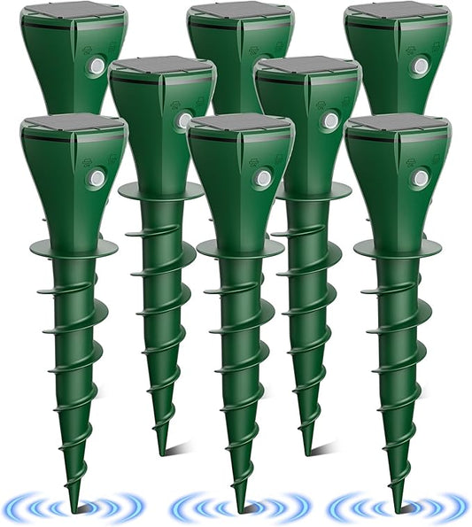 8 Packs Mole Repeller for Lawns, Solar Powered Vole Repellent Ultrasonic Pest Control Stake, Waterproof Sonic Pulse Deterrent for Gopher Vole Snake in Lawn, Garden & Yard