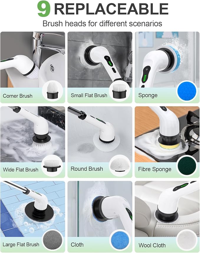 Electric Spin Scrubber, PX7 Waterproof for Floor Tub Tile Car, O-White.