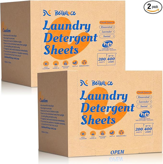 BellaLuce 2 Pack Laundry Detergent Sheets - Laundry Sheets, 800 Loads, Eco-Friendly, Plastic-Free, Fresh Linen Scent, Space Saving, Fast Dissolve & Hypoallergenic